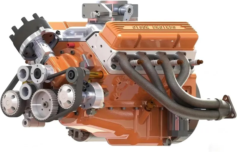 MechPuConToy Mini V8 Engine Model Kit That Runs, Orange-OHV PRO Version